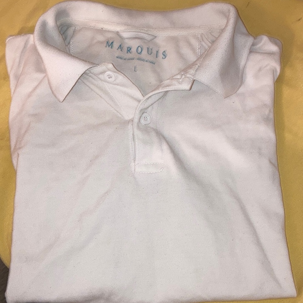 White short sleeve polo shirt marquis size L